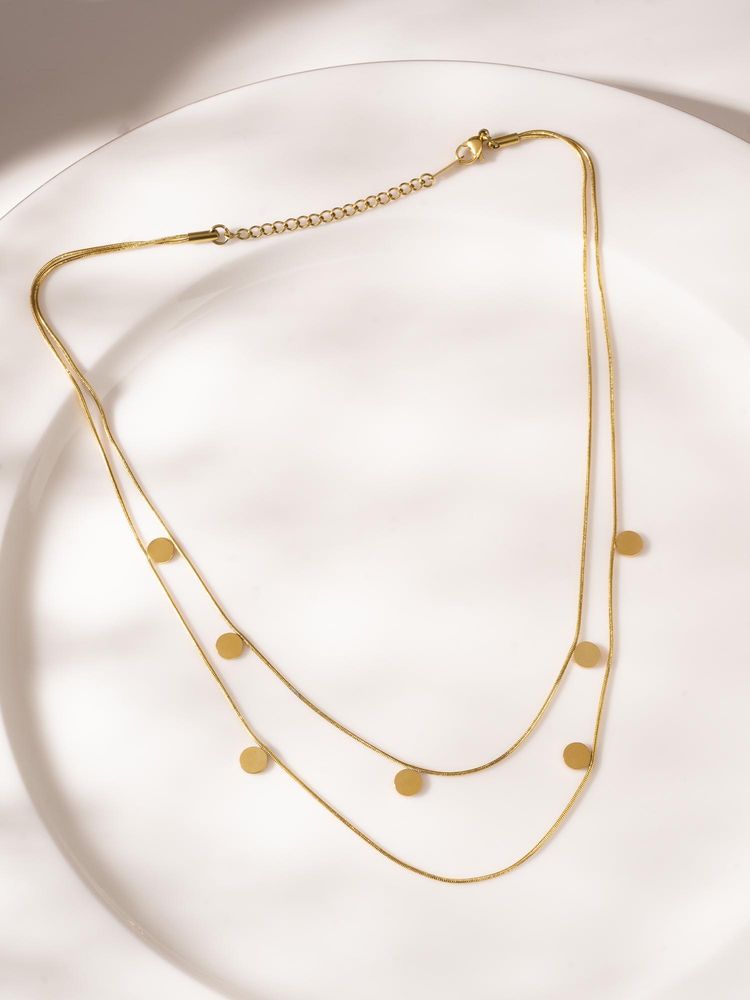 Palmonas Gold Mini Disc Accent Layer Necklace-image-3