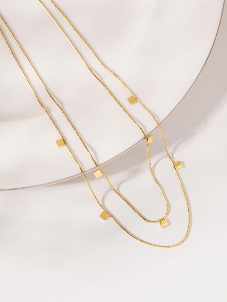 Palmonas Gold Delicate Square Charm Layer Necklace-picture-19