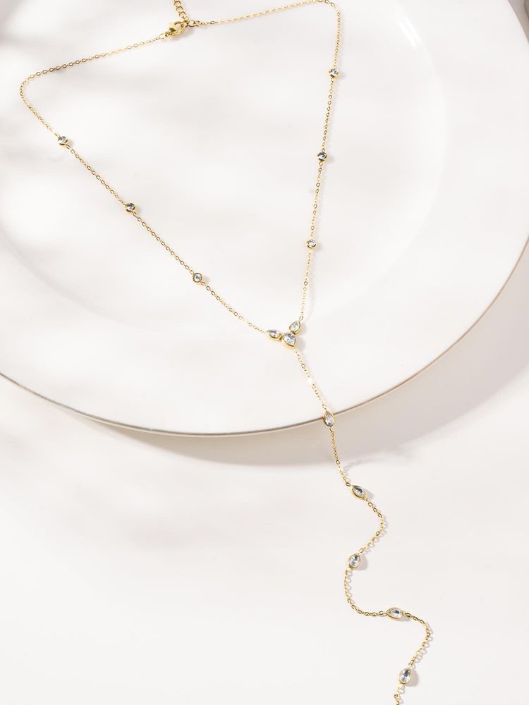 Palmonas White Linear Crystal Drop Lariat Necklace