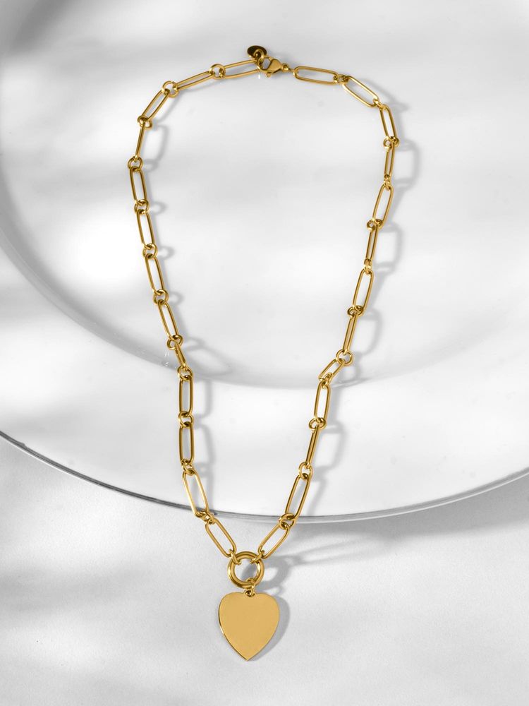 Palmonas Gold Link Chain Heart Pendant Necklace-picture-16