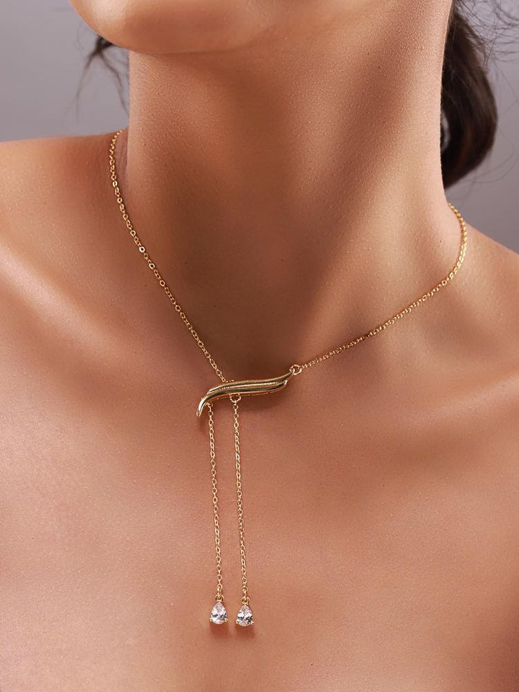 Voylla White Flow Tide Cascade Curve Y Necklace-image-3