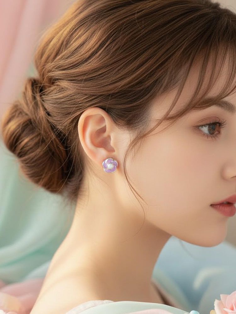 925 SILLER 925 Pure Silver Purple Stud Earrings-image-4