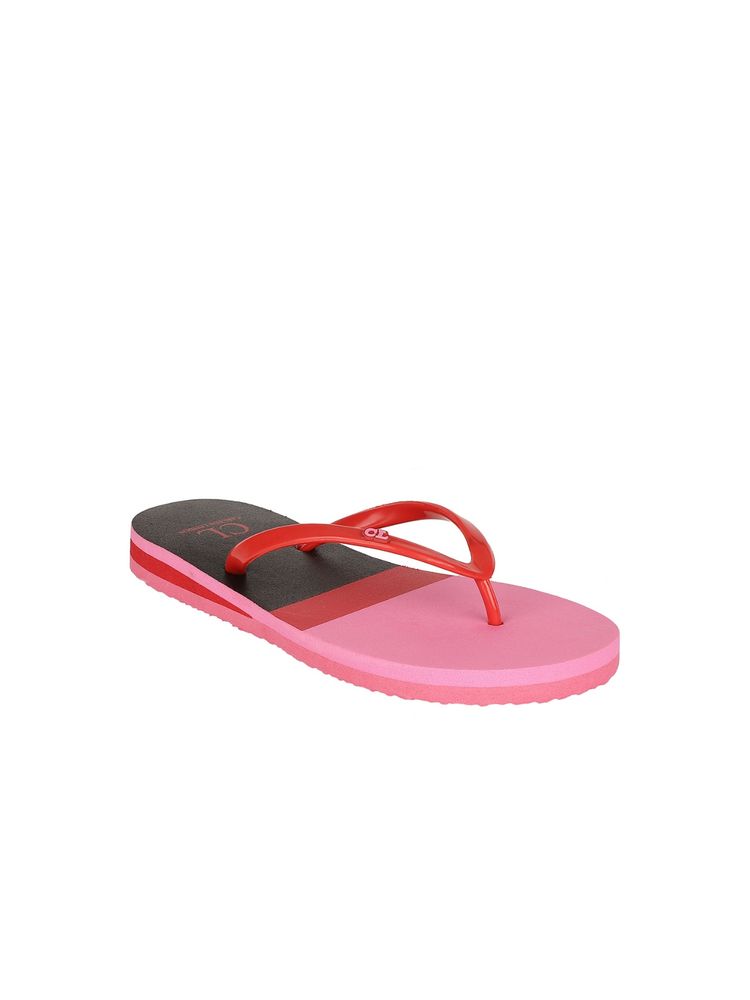 Carlton London Pink-red Women Colorblock Flipflops-image-4