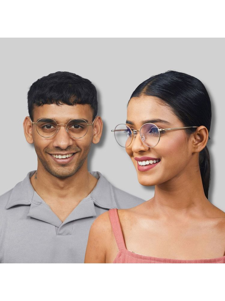 Enrico Unisex Metal Round Blue Cut Anti-Glare Zero Power Computer Glasses - Gold (47)-image-7