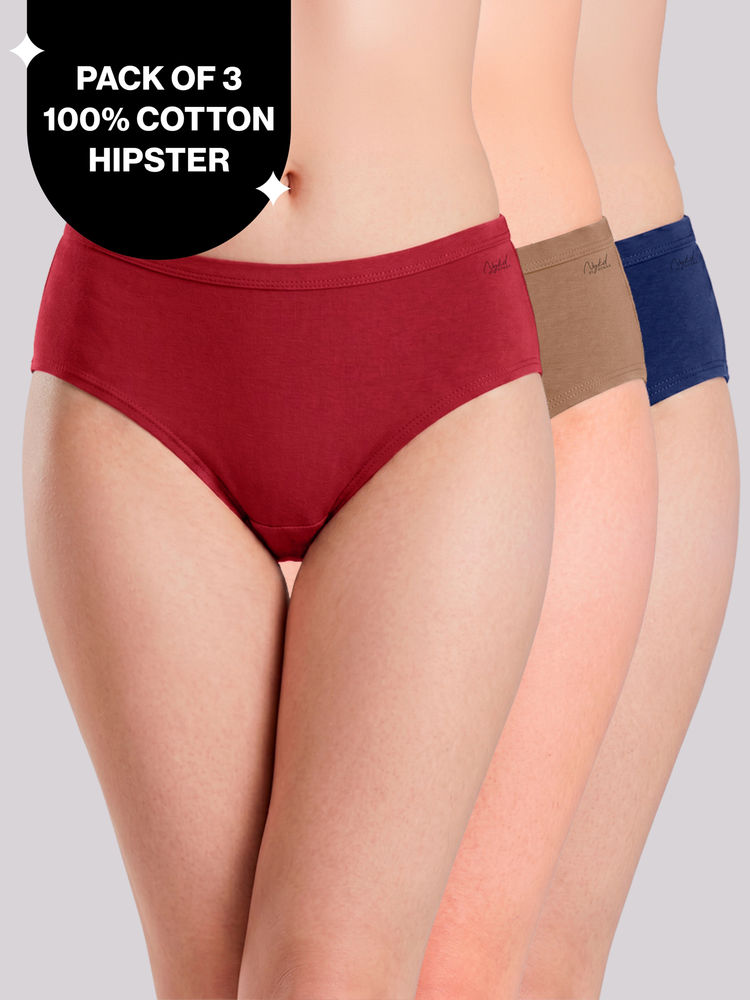 PO3 Mid Rise 100% Cotton Hipster Panty with Inner Elastic -NYP451 Taupe,S Red,Royal Blue-image-8