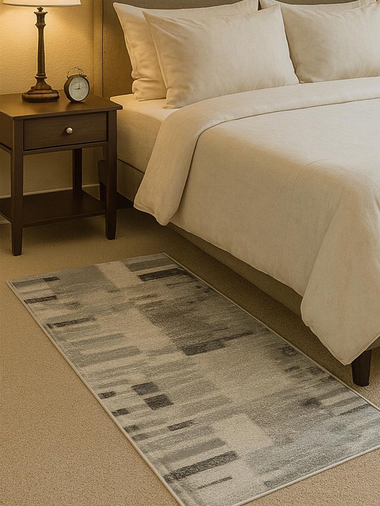 OBSESSIONS Grey Abstract Polyester Bedside Runner Ideal for Bedroom-image-49