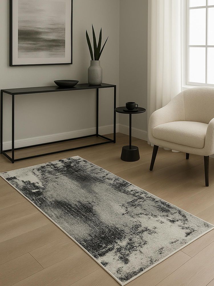 OBSESSIONS Grey Abstract Polyester Bedside Runner Ideal for Bedroom-picture-25