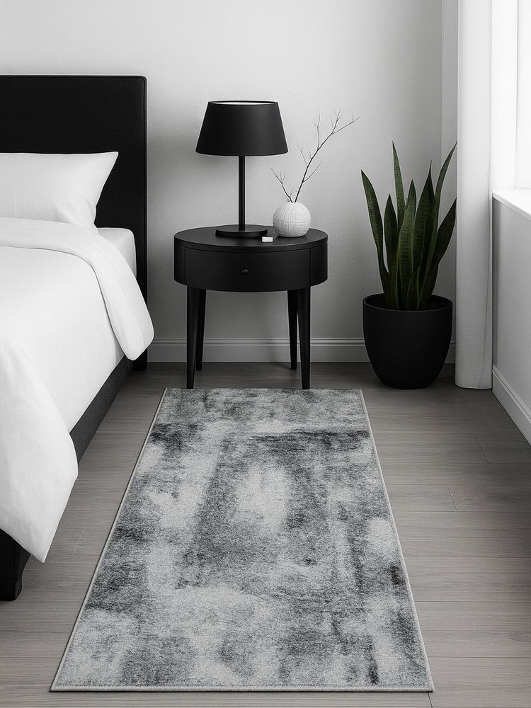 OBSESSIONS Grey Abstract Polyester Bedside Runner Ideal for Bedroom-picture-12