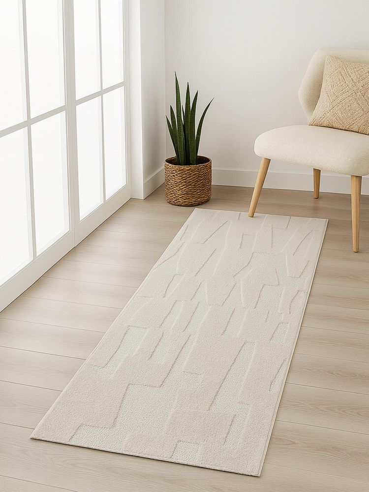 OBSESSIONS Beige Abstract Polyester Bedside Runner Ideal for Bedroom (2.5x5 Feet)-picture-19