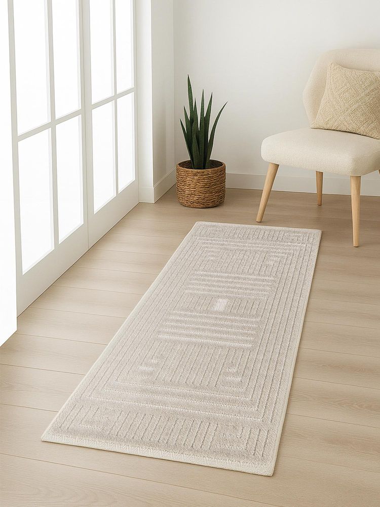 OBSESSIONS Beige Abstract Polyester Bedside Runner Ideal for Bedroom (2.5x5 Feet)-picture-13