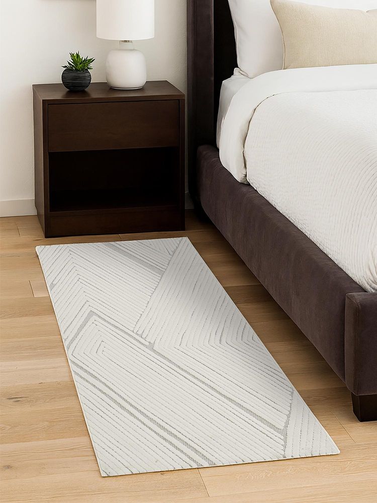OBSESSIONS Grey Abstract Polyester Bedside Runner Ideal for Bedroom (2.5x5 Feet)-picture-27
