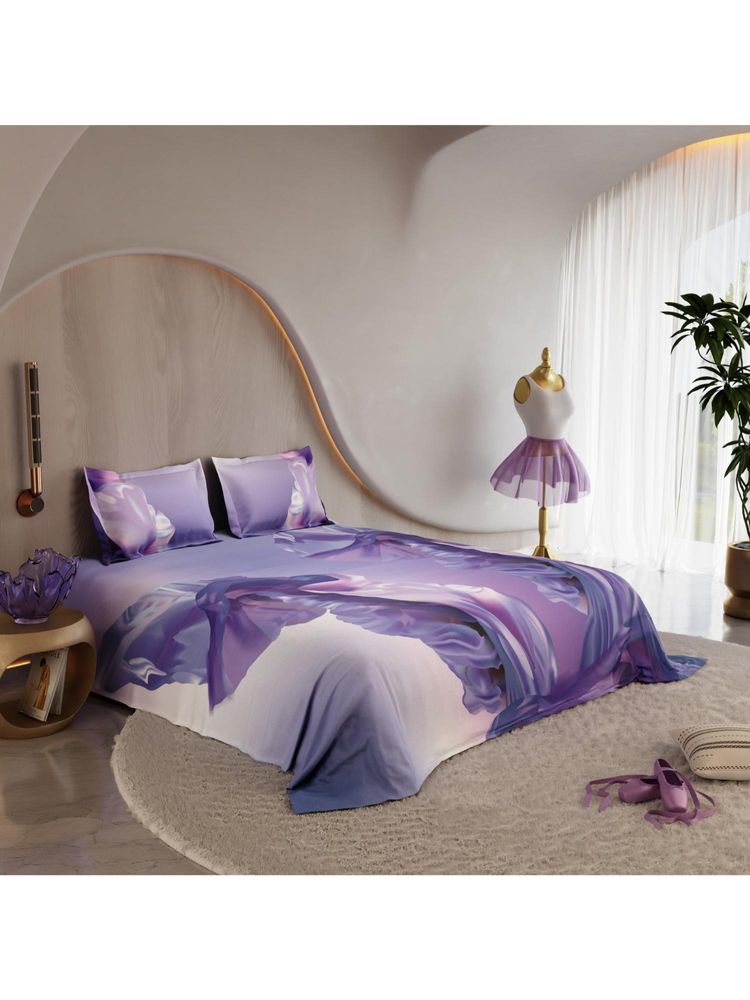 Stoa Paris Ballet Fluid Twirl Percale Printed Super King Bed Sheet Set with 2 Pillow Cover-image-8