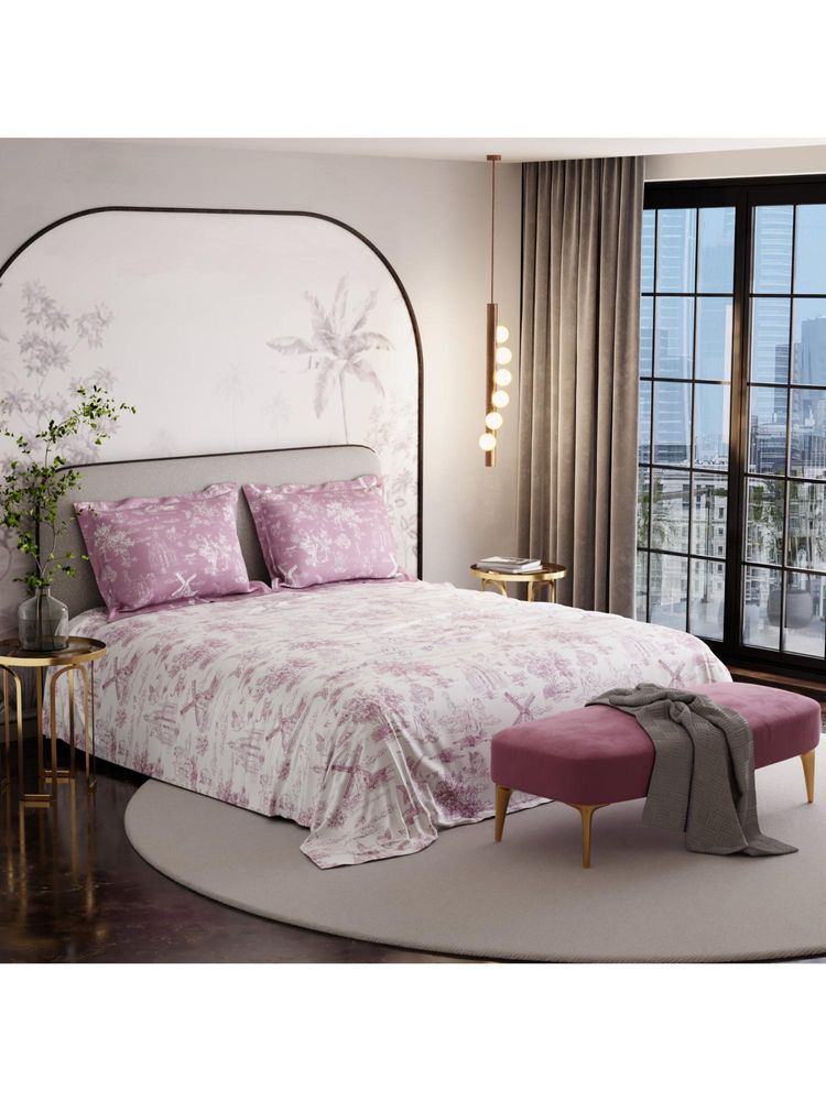Stoa Paris French Bloom 100% Cotton Sateen Blush wood Super King Bed Sheet with 2 Pillow Cover-image-41