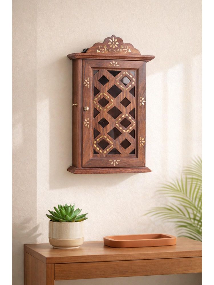 Golden Peacock Brown Wall-Mounted Handcrafted Wooden Key Holder-picture-33