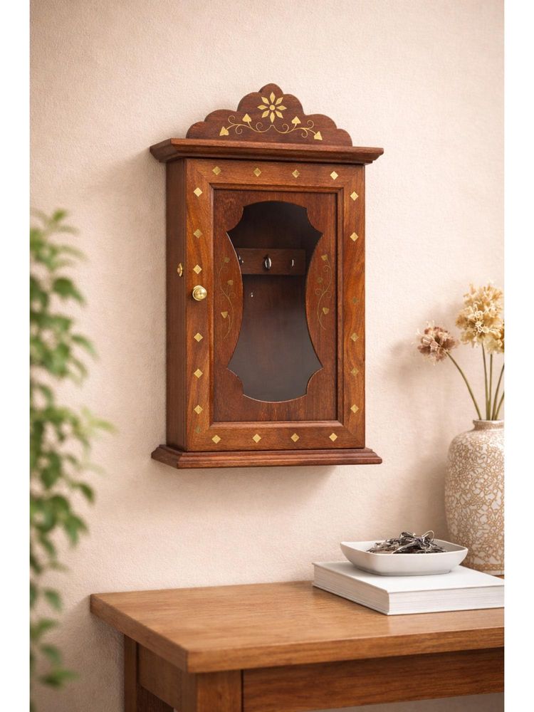 Golden Peacock Brown Solid Wooden Wall Mounted Key Holder-image-7
