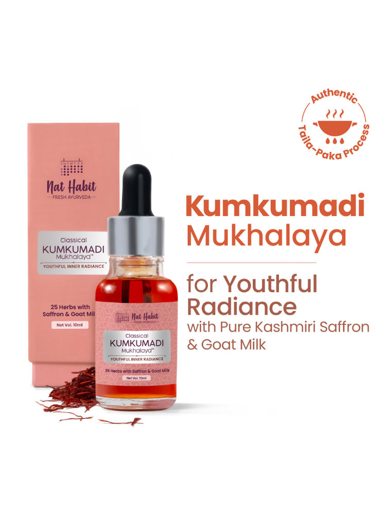 Nat Habit 100% Taila-Paka Kumkumadi Tailam Face Oil For Glowing Skin, 2.5G/10G Saffron & Goat Milk-picture-18