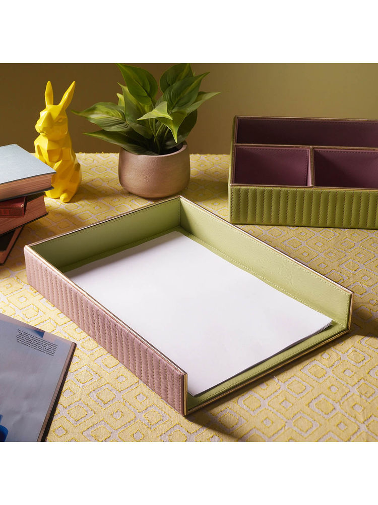 Pure Home + Living Purple Stitched Faux Leather Paper Tray-image-4