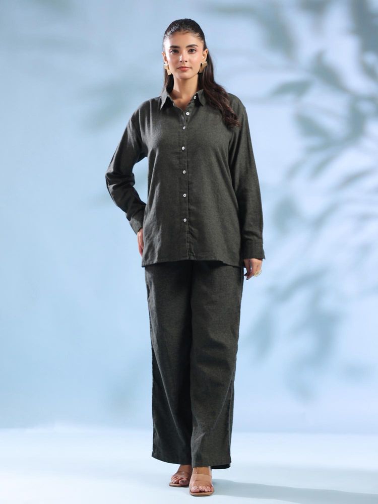 sanskrutihomes SAY Olive Solid Collar Neck Pure Cotton Night Suit for Women-picture-21