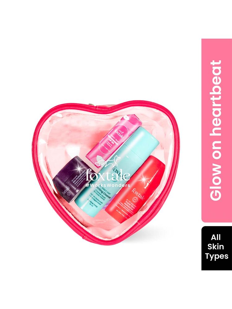 Foxtale Glow On Heart Shape Skincare Kit, For Glowing Skin with Free Pouch, The Perfect Glow Gift