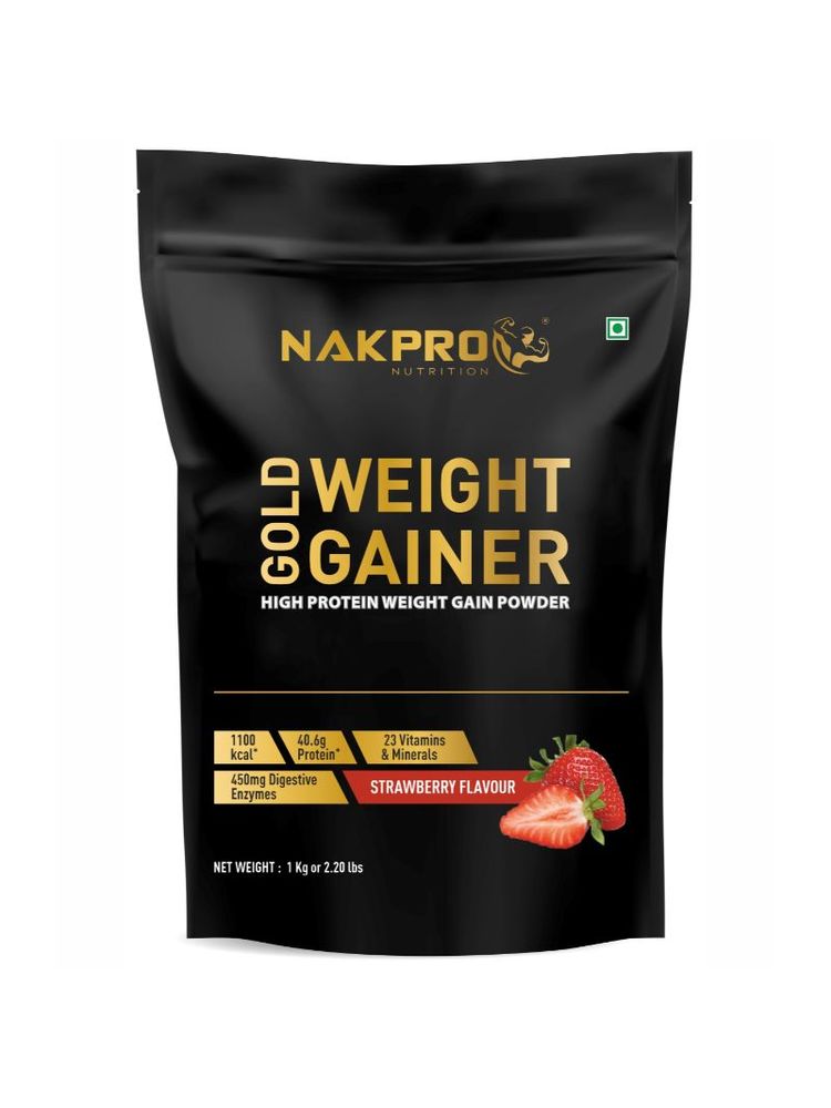 NAKPRO Weight Gainer, High Protein & High Calorie Weight Gain Protein Powder - Strawberry
