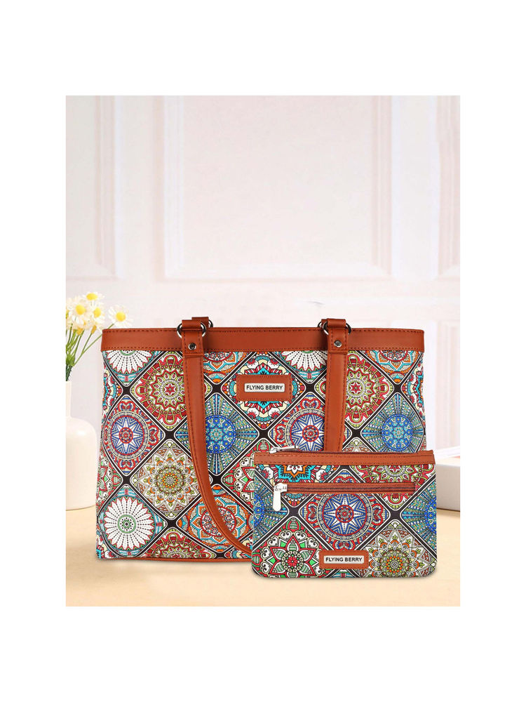 FLYING BERRY Multi Ethnic Graphic Print Shoulder Laptop Bag Combo with Pouch-image-16
