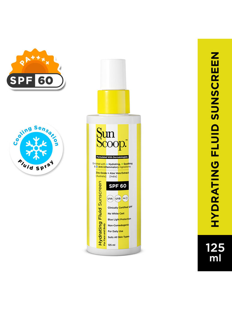 SunScoop Hydrating Face & Body Fluid Sunscreen Spray, SPF 60 PA++++, Sunscreen for Dry & Oily Skin