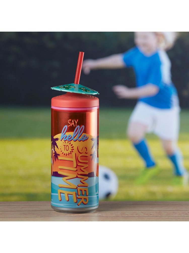 Kookee Orange Acrylic Sipper Frosted with Straw and Lid - 275Ml-picture-4