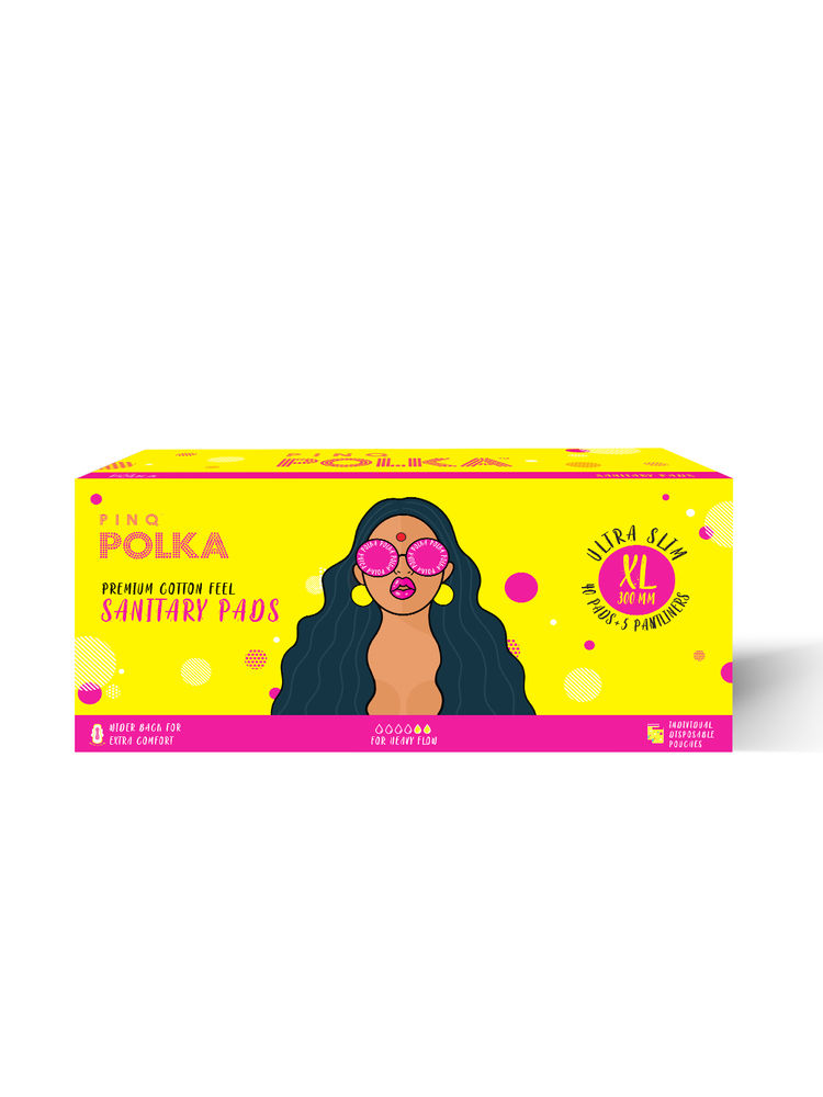 PINQ POLKA Sanitary Pads Ultra Thin 40 Pads XL Heavy Flow Cotton Soft feel Rash Free Skin Friendly