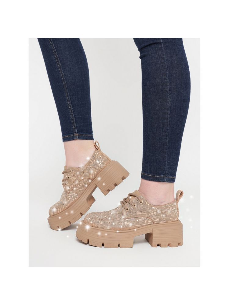 Truffle Collection Khaki Embellished Sneakers-picture-17