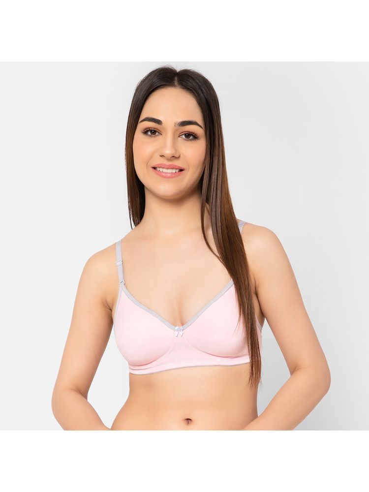 Clovia Cotton Rich Solid Lightly Padded Full Cup Wire Free T-shirt Bra - Light Pink