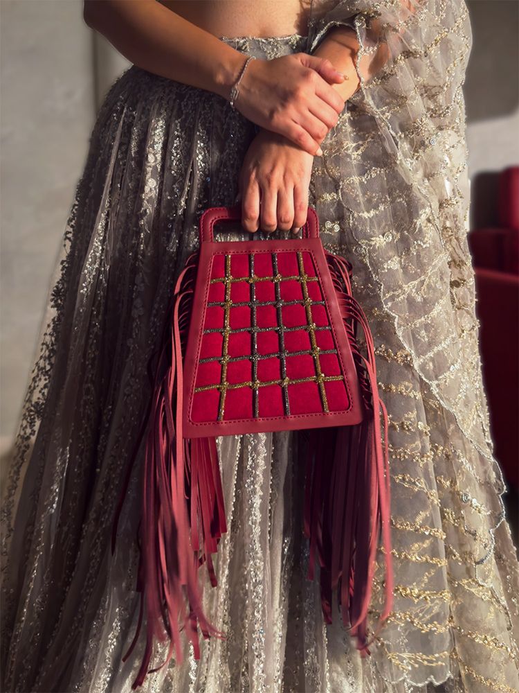 Tann Trim Maroon The Jaali Handbag-picture-10