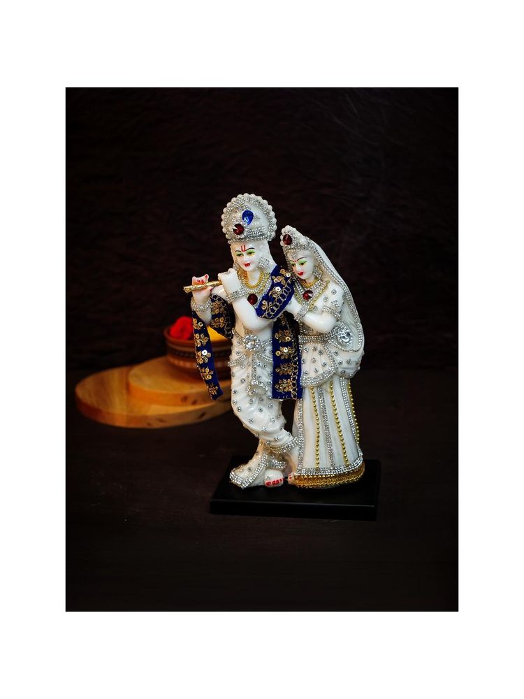 Ekhasa Aura Series Gemstone Zircon Studded Marble Dust Radha Krishna Murti (8 Inch)-picture-26