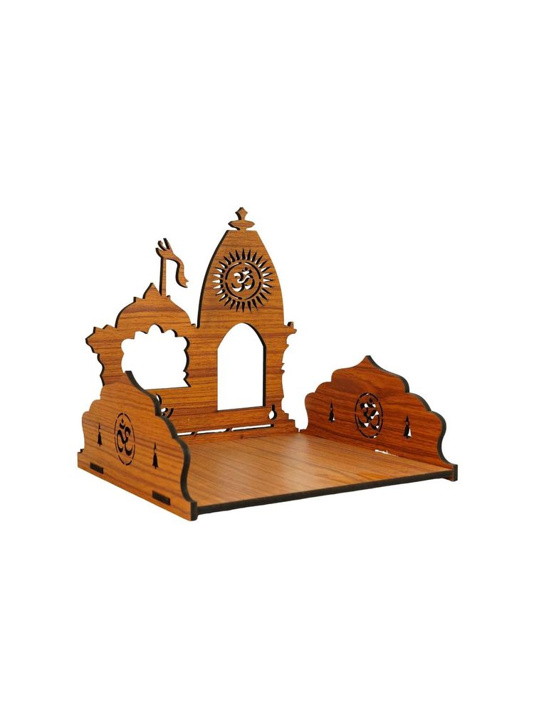 Ekhasa Ayodhya Ram Mandir Inspired Wooden Pooja Mandir (Brown)-image-47