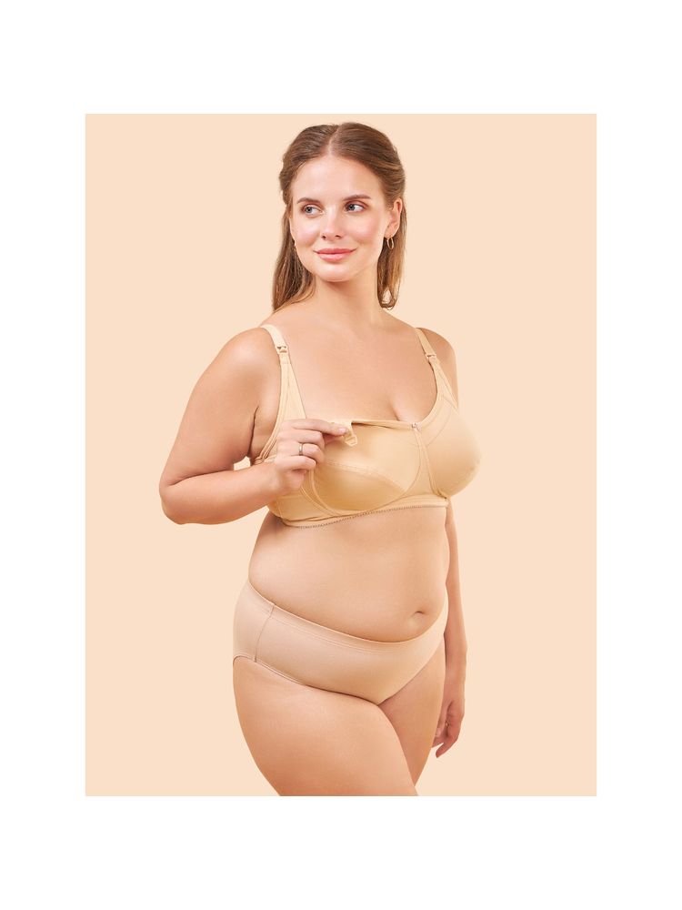 Enamor MT02 Sectioned Lift & Support Nursing Bra - Non-Padded Wirefree High Coverage - Nude