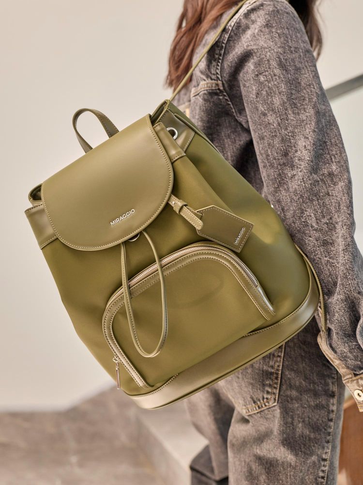 MIRAGGIO Women Green Textured Wanderlust Backpack - Green (L)-picture-15