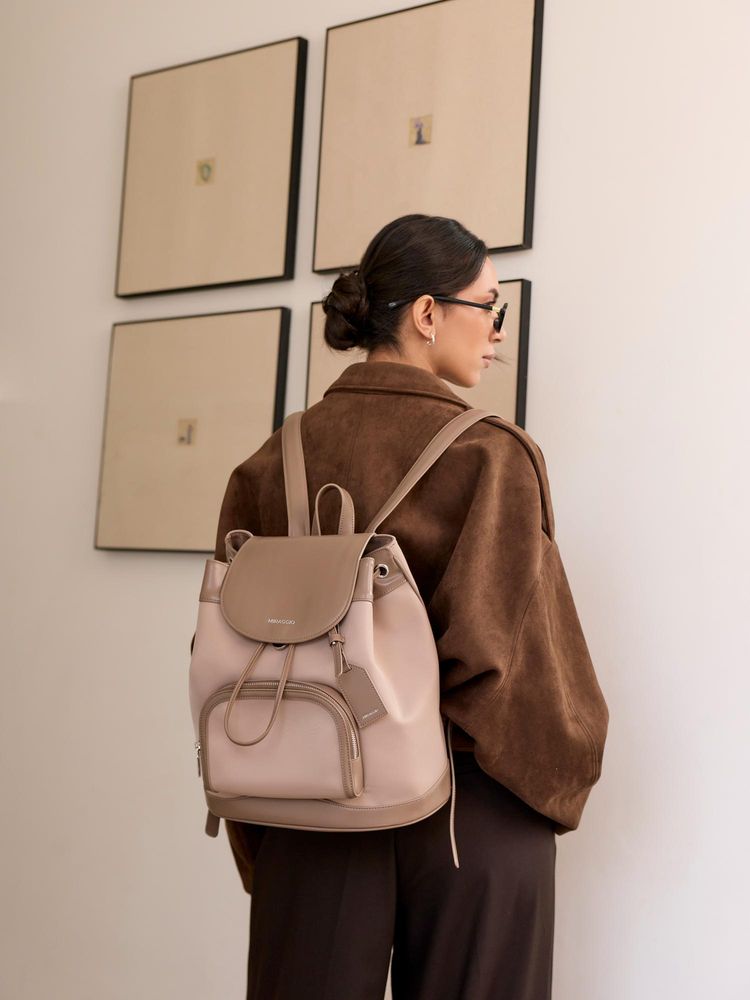 MIRAGGIO Women Taupe Textured Wanderlust Backpack - Taupe (L)-picture-13