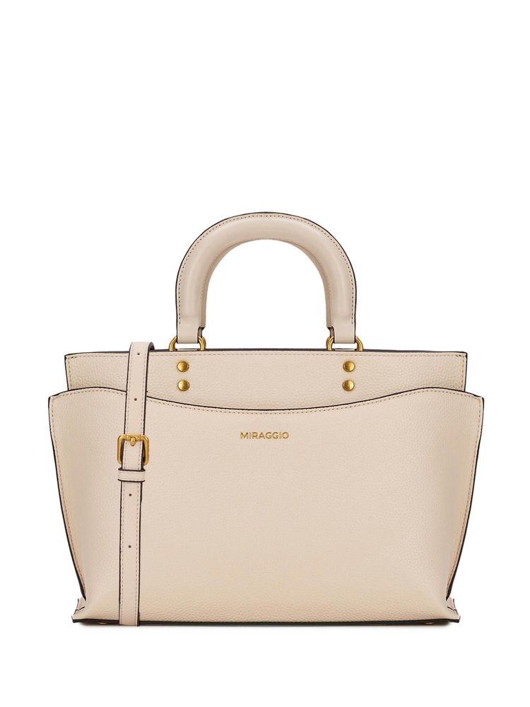 MIRAGGIO Messa Top Handle Satchel Bag with Detachable Strap - Ivory (M)-image-8