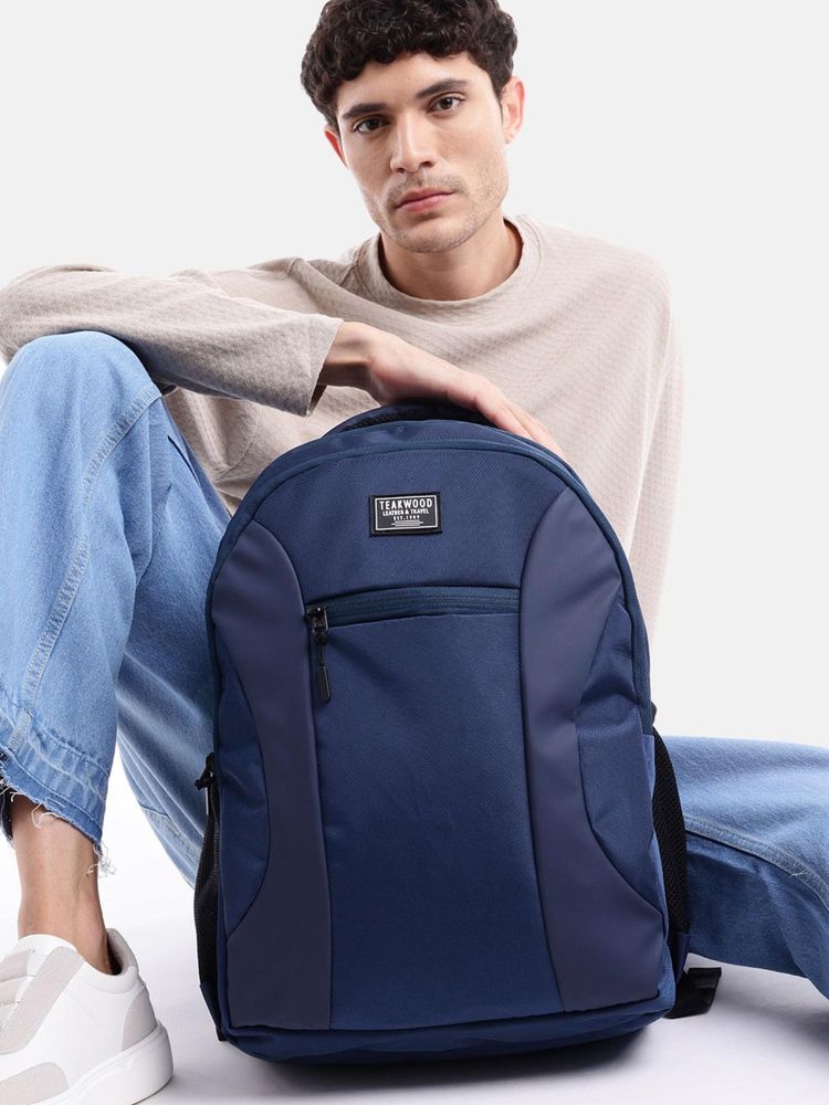 Teakwood Leather Unisex Backpack - Navy Blue-image-38
