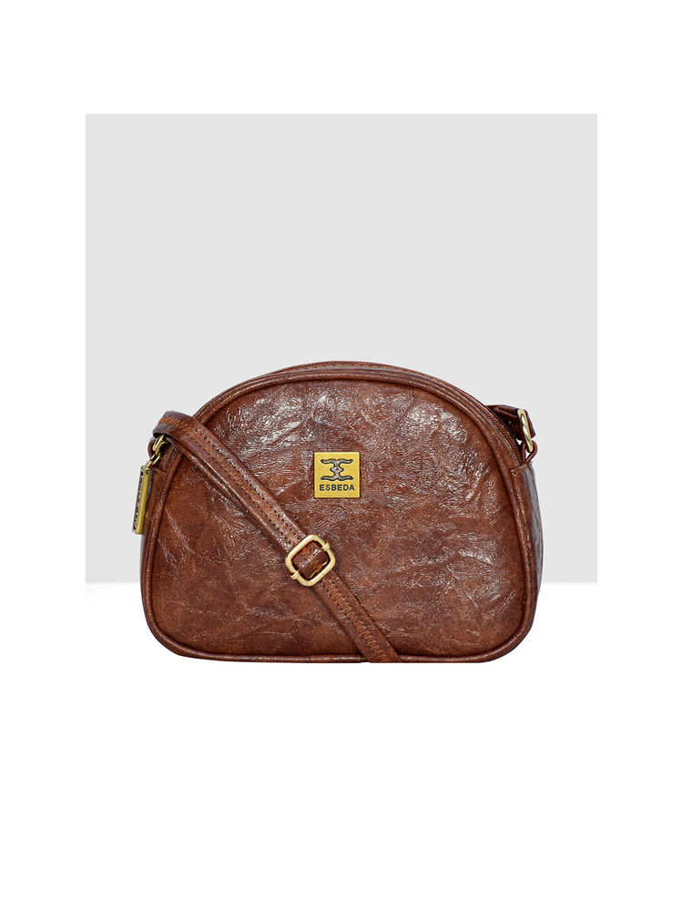 ESBEDA Tan Colour D Shape Solid Small Sling Bag for Women-image-2