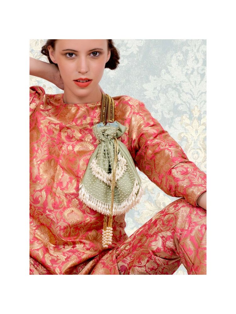 Odette Red elegant potli bag adorned with stones and pearls-picture-3