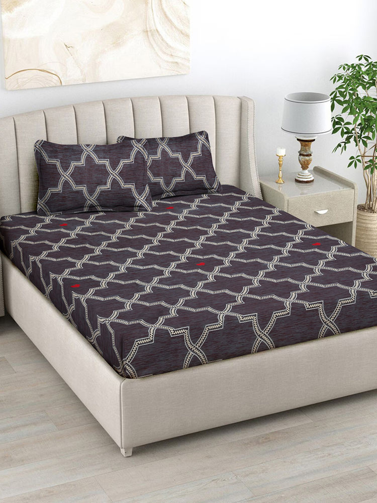 FABINALIV Brown Geometric 300 TC Cotton Blend Bedsheet with 2 Pillow Covers (King)-image-27