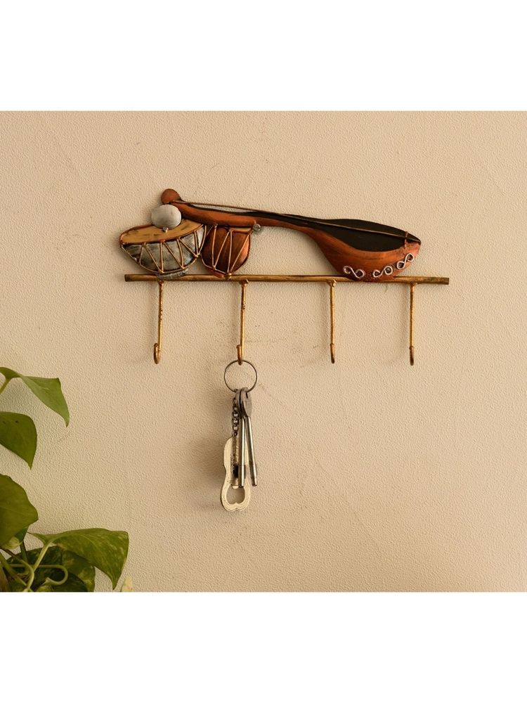 eCraftIndia Wrought Iron Musical Instruments Decorative Key Holder With 4 Key Hooks For Wall-picture-24