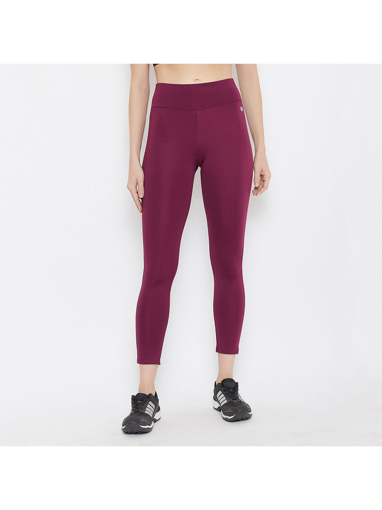 Clovia Snug Fit Active Ankle-length Tights - Maroon-image-6
