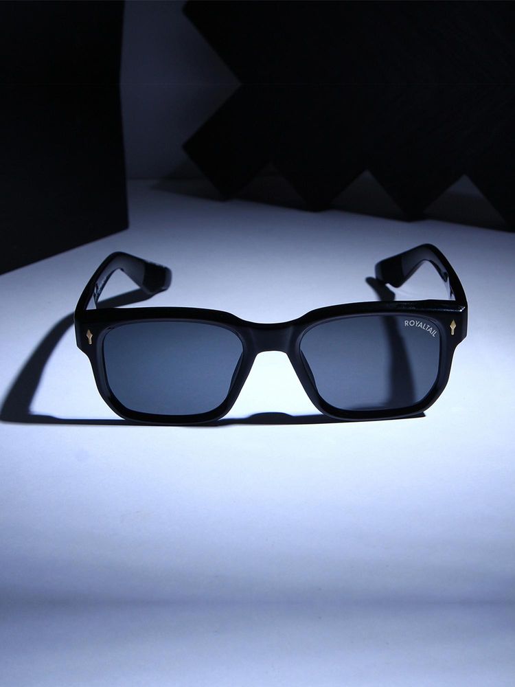 ROYALTAIL Unisex Venosa Full Rim Rectangular Black Sunglasses (55)-image-4