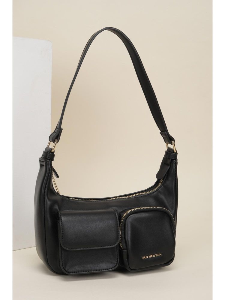 Van Heusen Women Black Textured Casual Handbag-image-49
