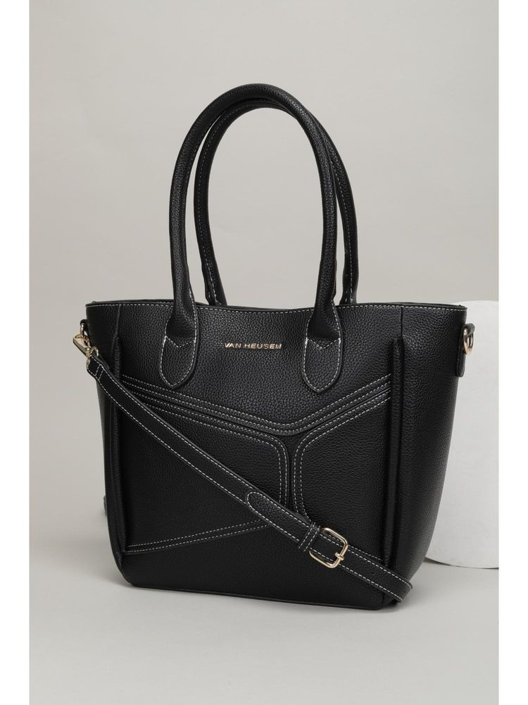 Van Heusen Women Black Textured Casual Handbag with Detachable Strap-image-46