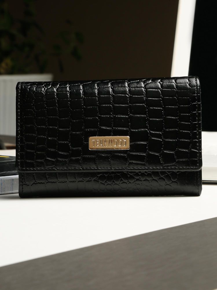 Teakwood Women BLACK LEATHER WALLET-image-1