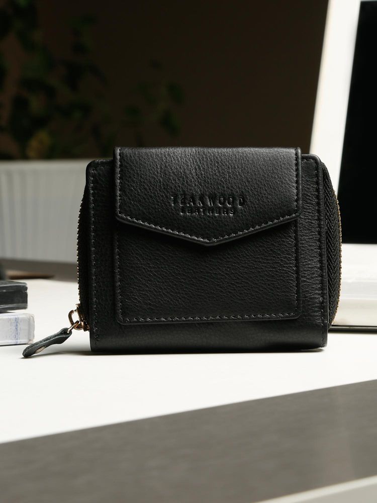 Teakwood Women BLACK LEATHER WALLET-image-6
