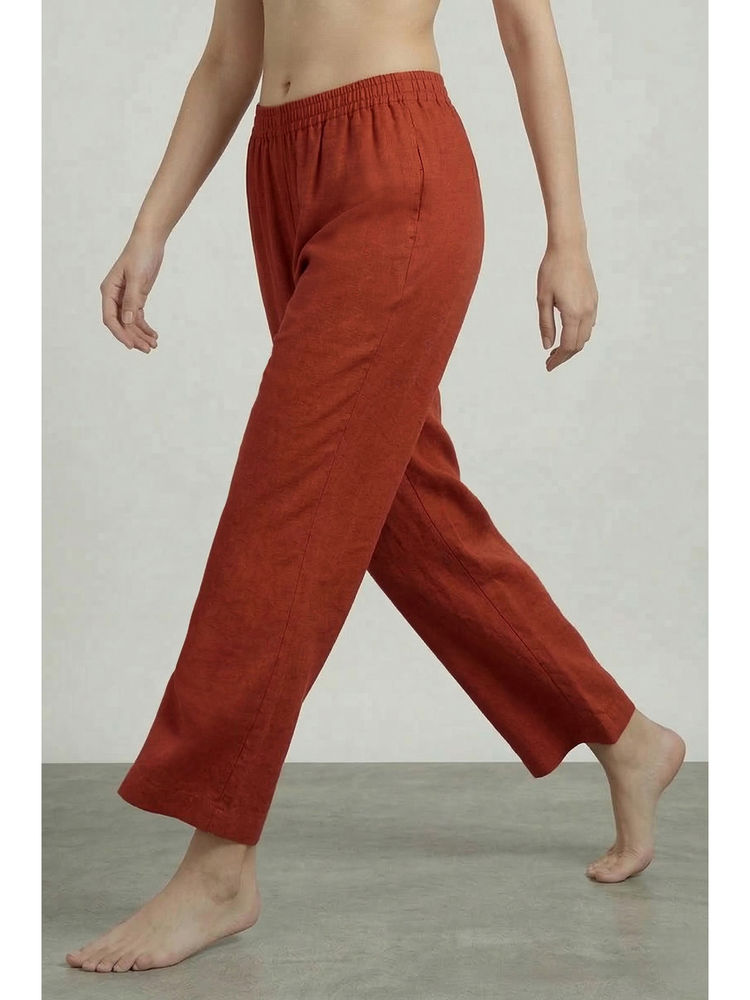 Zivame Mock Linen Woven Loungewear Pyjama - Burnt Brick-picture-17