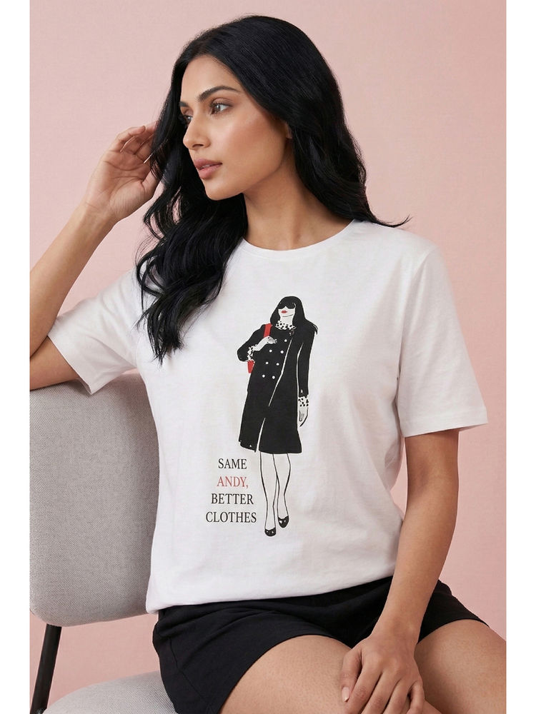 Zivame Devil Wears Prada Knit Cotton Loungewear T-Shirt - Lucent White-picture-10